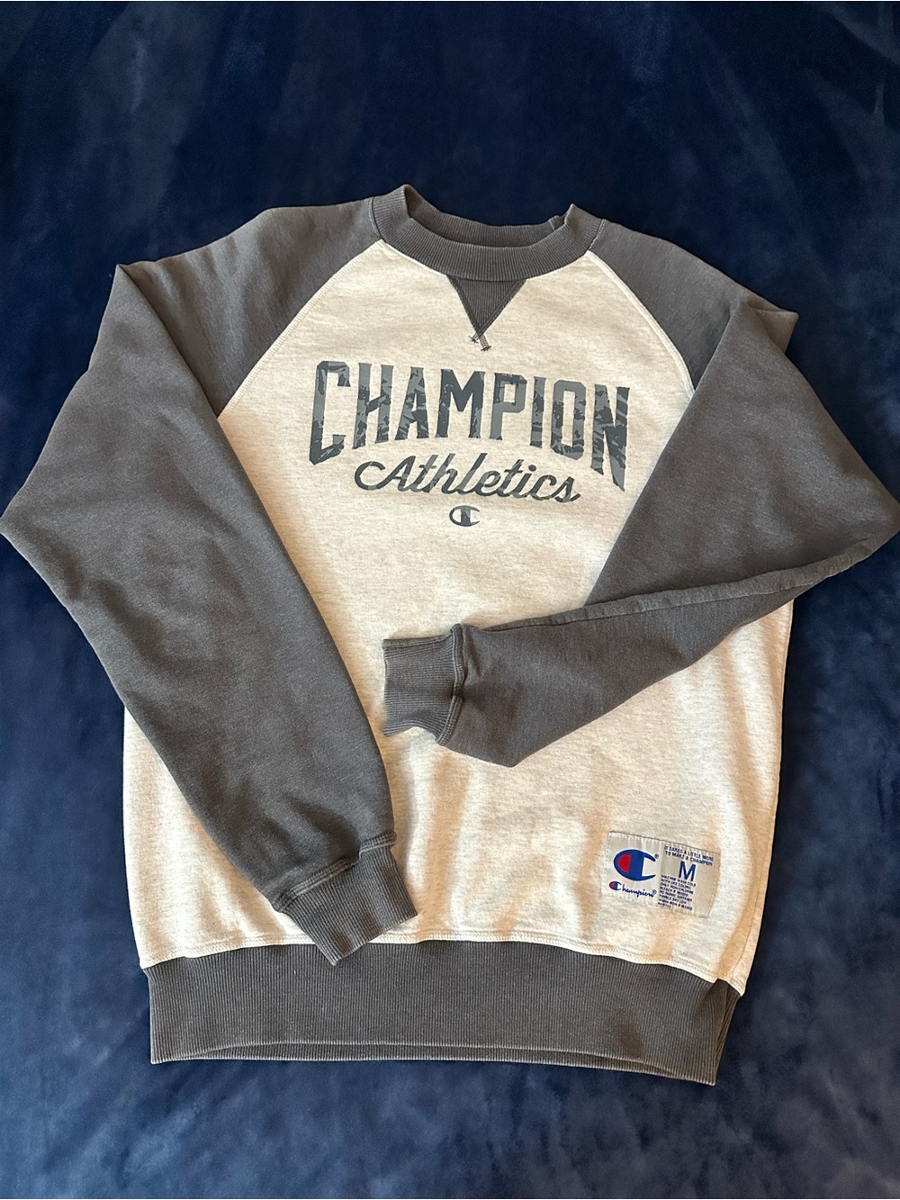 Champion Two-Tone Crewneck Sweatshirt in Gray and Off-White